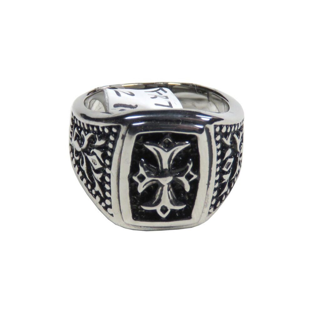 Inox Men's Stainless Steel Polished Shield Cross Ring